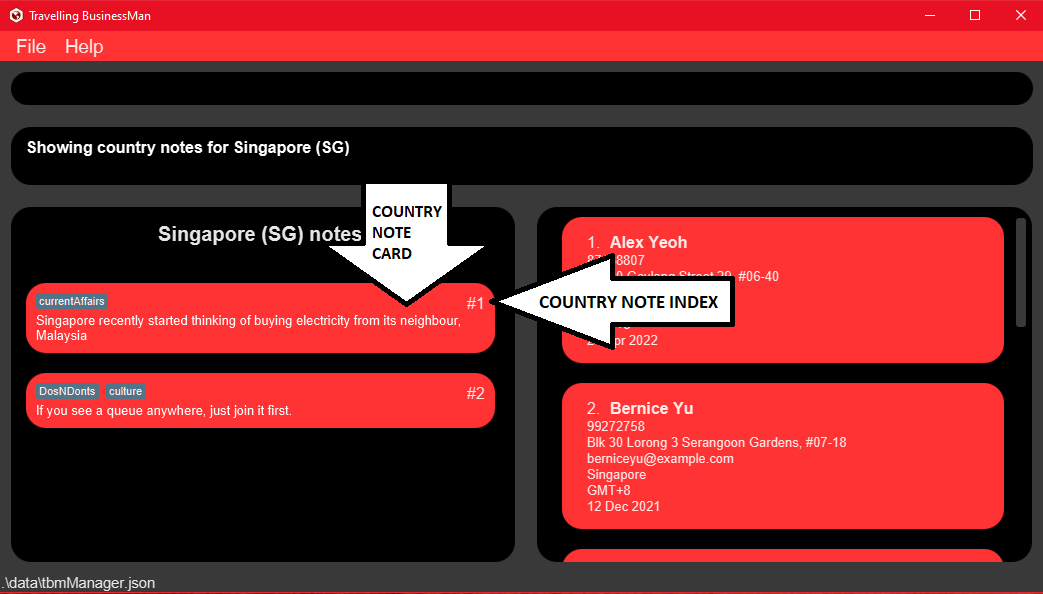 Annotated Country Note View UI Layout